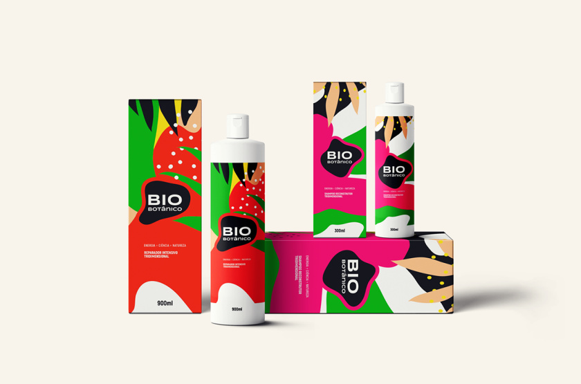 Bio Botanico 專業護發產品包裝設計，鮮艷熱帶風格元素