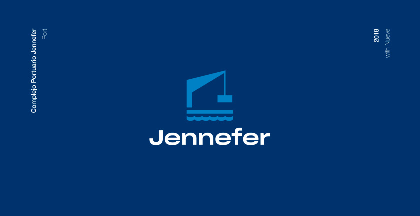 Jennefer國際港口品牌vi形象設計logo設計，大型起吊機元素與沉穩活力藍色配色