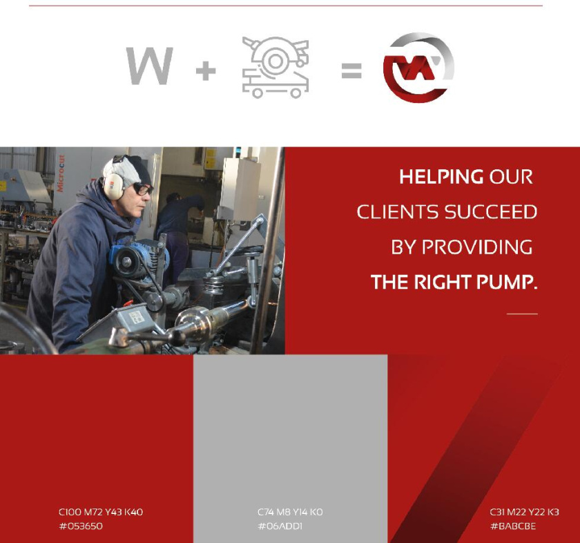 Whirling 工業機械水泵產品品牌logo設計vi設計，褐色立體圓形+字母W