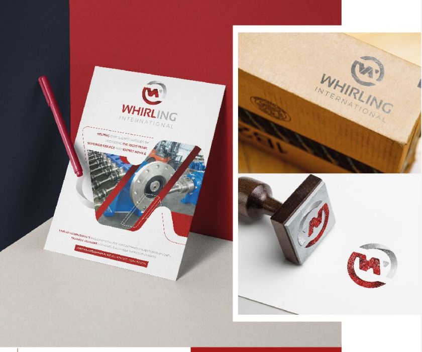 Whirling 工業機械水泵產品品牌logo設計vi設計，褐色立體圓形+字母W