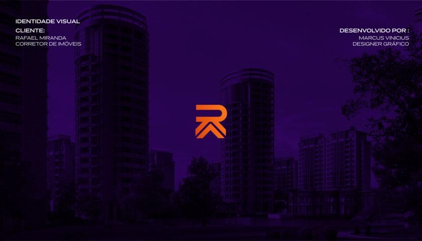 Rafael Miranda 房地產經紀公司logo設計vi設計，字母R+房子組成