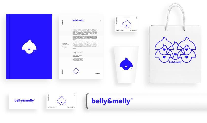 belly&melly 母嬰用品品牌logo設計vi設計，小鳥+燈泡+心形