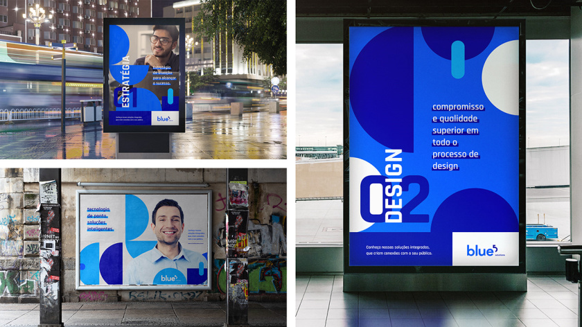 Blue 5 Solutions 科技公司企業(yè)品牌形象vi設(shè)計(jì),,幾何同色系藍(lán)色色塊輔助圖形
