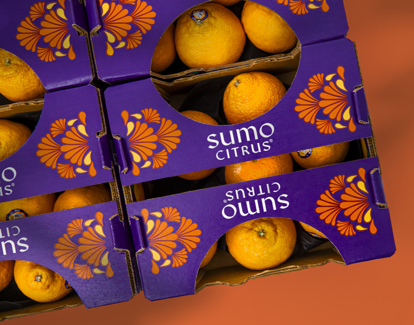 Sumo Citrus 橘子包裝箱設計靈感來自水果的獨特形狀和日式圖案