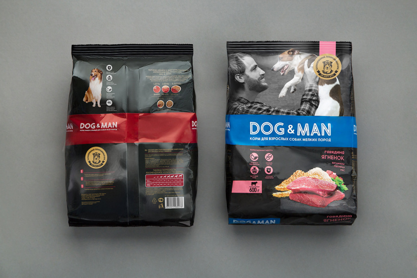 DOG&MAN 狗糧寵物食品包裝設(shè)計，男人與狗的親密照片