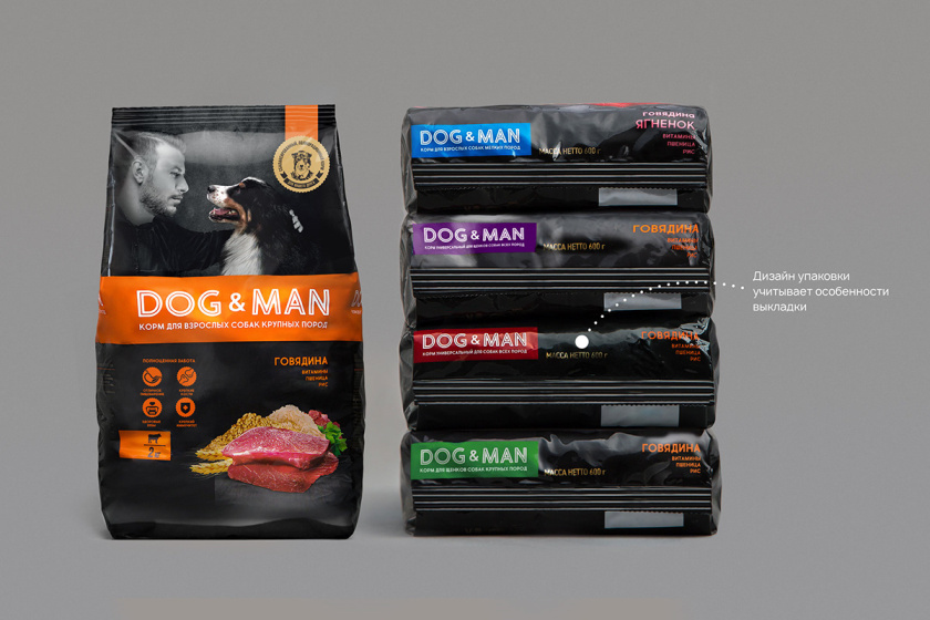 DOG&MAN 狗糧寵物食品包裝設(shè)計，男人與狗的親密照片