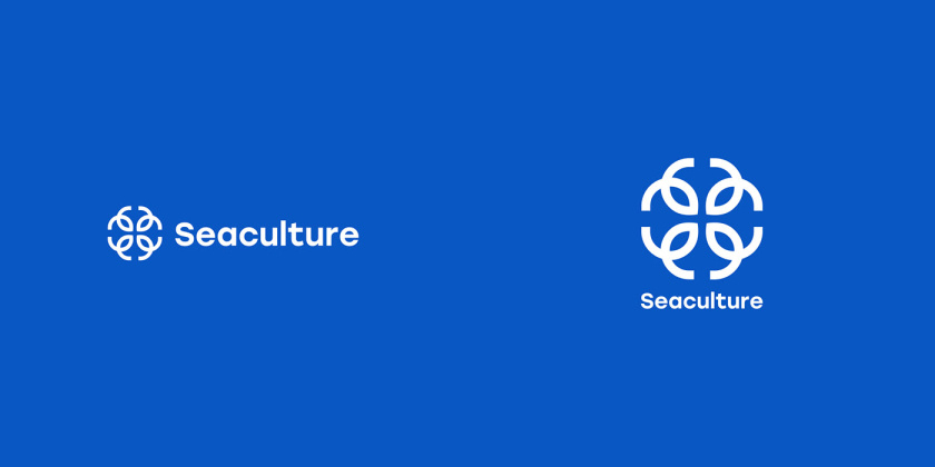 Seaculture 海水養(yǎng)殖海鮮品牌logo與vi識(shí)別設(shè)計(jì)，四個(gè)線條魚組合