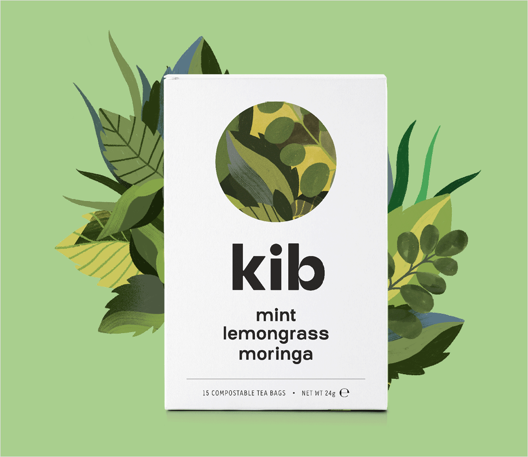 Kib''''天然保健花草茶茶葉包裝設計插畫設計，自然簡潔的圓形風格
