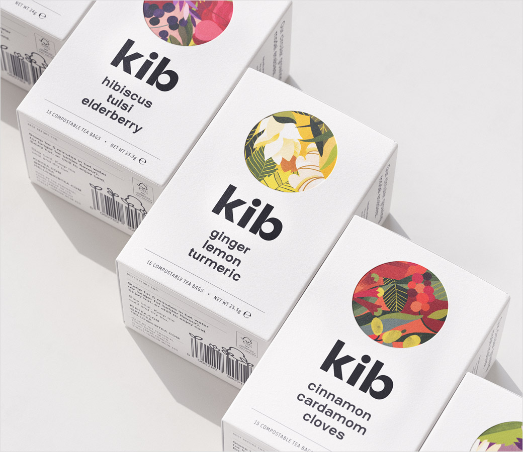 Kib天然保健花草茶茶葉包裝設計插畫設計，自然簡潔的圓形風格