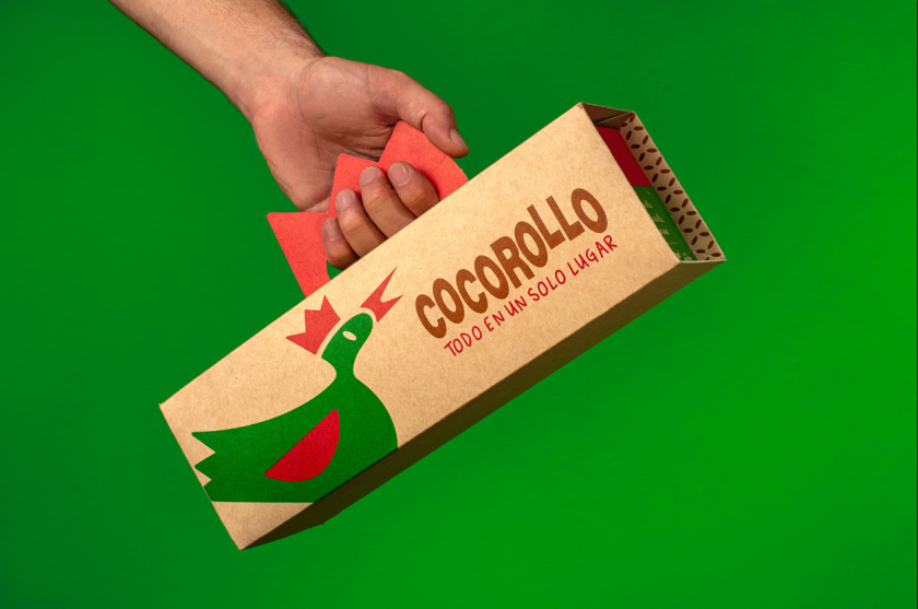 Cocorollo 雞蛋糕糕點包裝設計，一只可愛的雞插畫