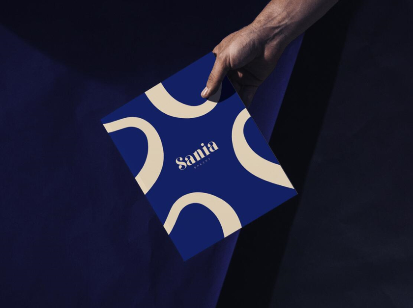 sania 烘培面包店品牌vi形象設(shè)計(jì)，寶藍(lán)色面包手繪線條輪廓圖案