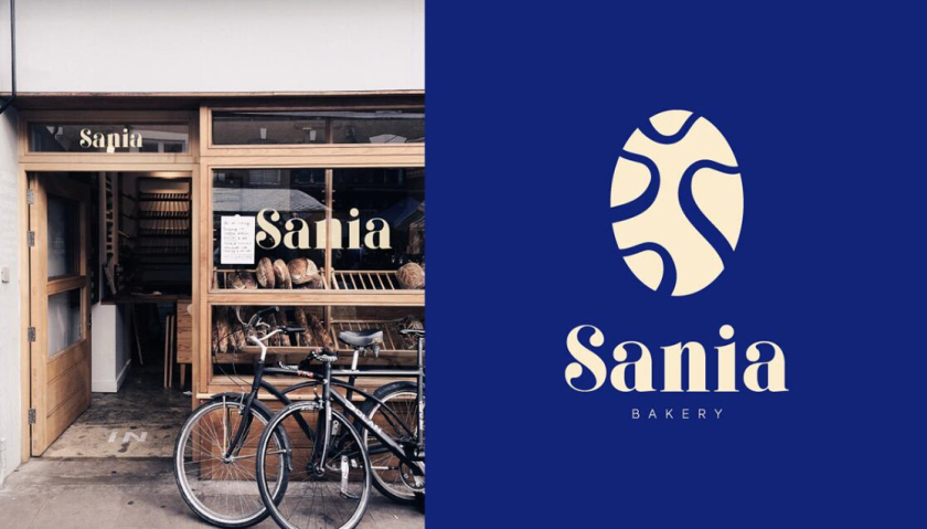 sania 烘培面包店logo設(shè)計(jì)品牌vi形象設(shè)計(jì)，寶藍(lán)色面包手繪線條輪廓圖案