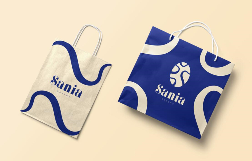 sania 烘培面包店品牌vi形象設(shè)計(jì)，寶藍(lán)色面包手繪線條輪廓圖案