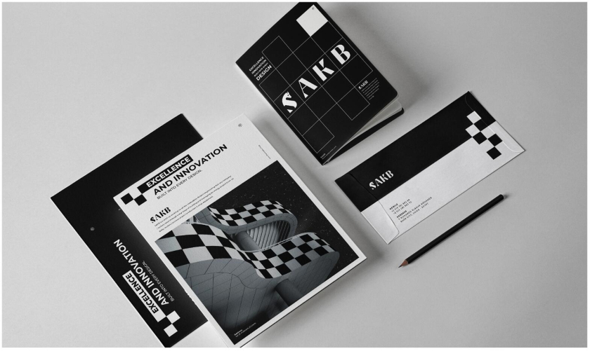 SAKB可再生能源建筑公司企業形象設計—S+國際象棋馬logo設計與棋盤輔助圖形設計
