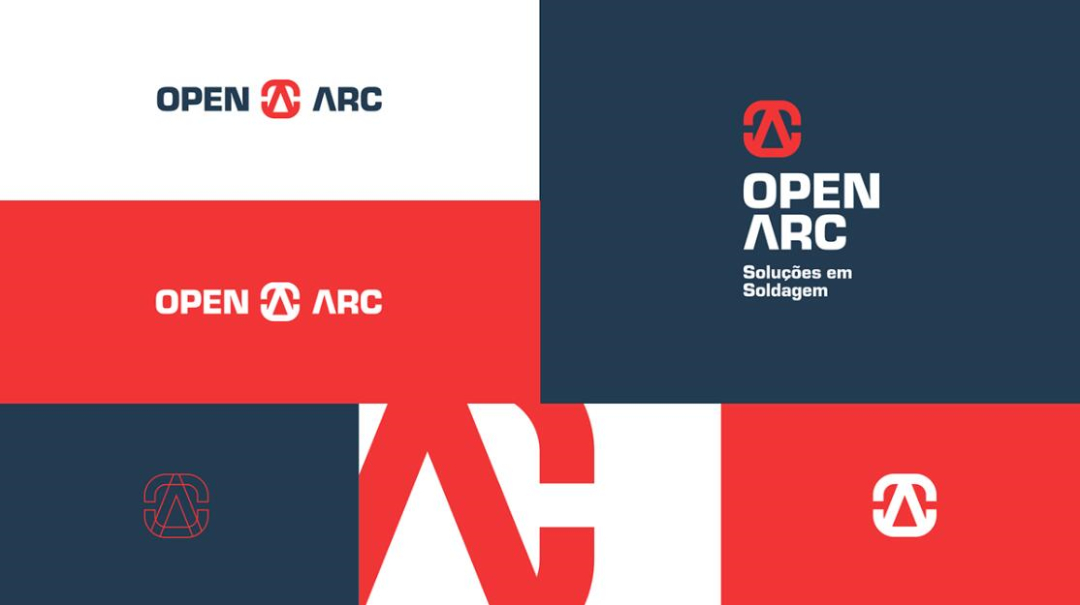 Open Arc 焊接解決方案公司企業(yè)視覺形象識(shí)別設(shè)計(jì)，字母O+A電弧打開圖形