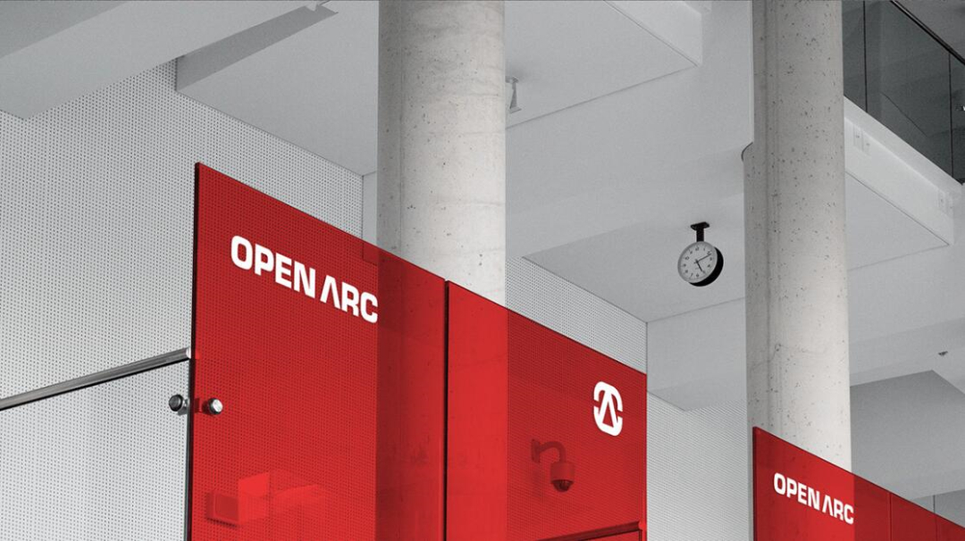Open Arc 焊接解決方案公司企業(yè)視覺形象識(shí)別設(shè)計(jì)，字母O+A電弧打開圖形