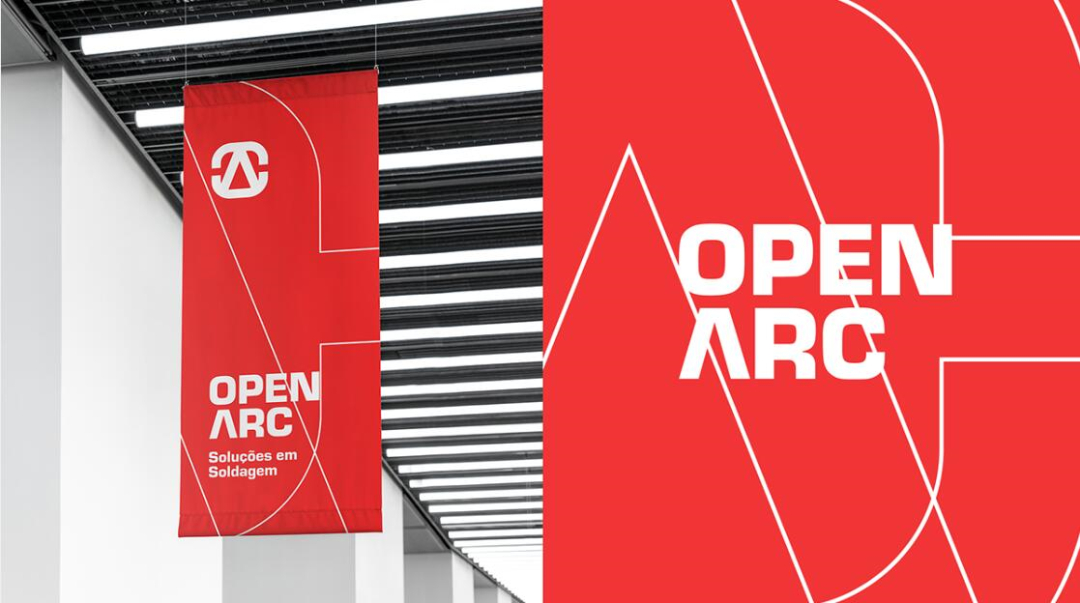 Open Arc 焊接解決方案公司企業(yè)視覺形象識(shí)別設(shè)計(jì)，字母O+A電弧打開圖形