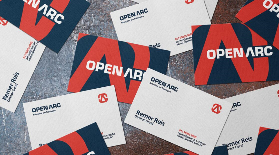 Open Arc 焊接解決方案公司企業(yè)視覺形象識(shí)別設(shè)計(jì)，字母O+A電弧打開圖形