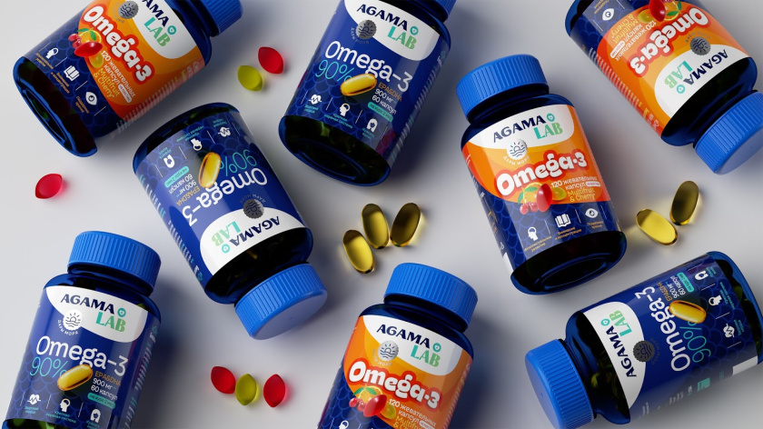 Agama lab魚肝油Omega-3魚油保健品包裝設(shè)計，注重信息分類處理
