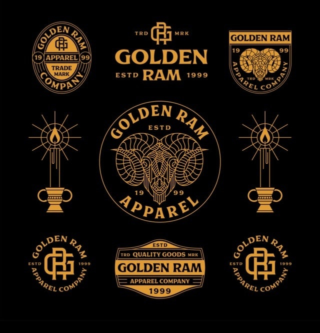 黑色和金色的金色公羊logo設計 