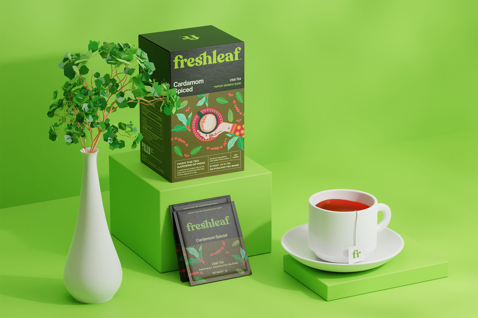 Freshleaf袋泡茶葉包裝設(shè)計(jì)，現(xiàn)代時(shí)尚矢量插畫風(fēng)格