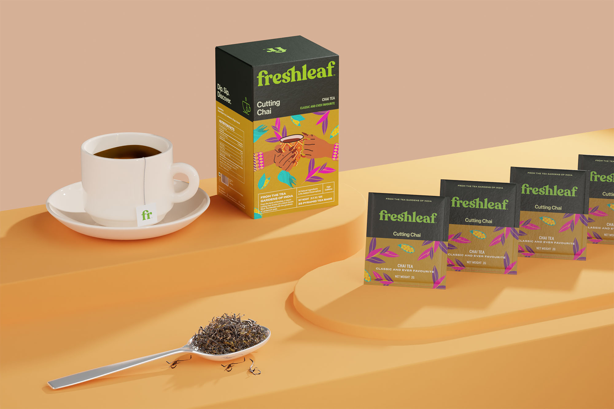Freshleaf袋泡茶葉包裝設(shè)計(jì)，現(xiàn)代時(shí)尚矢量插畫風(fēng)格