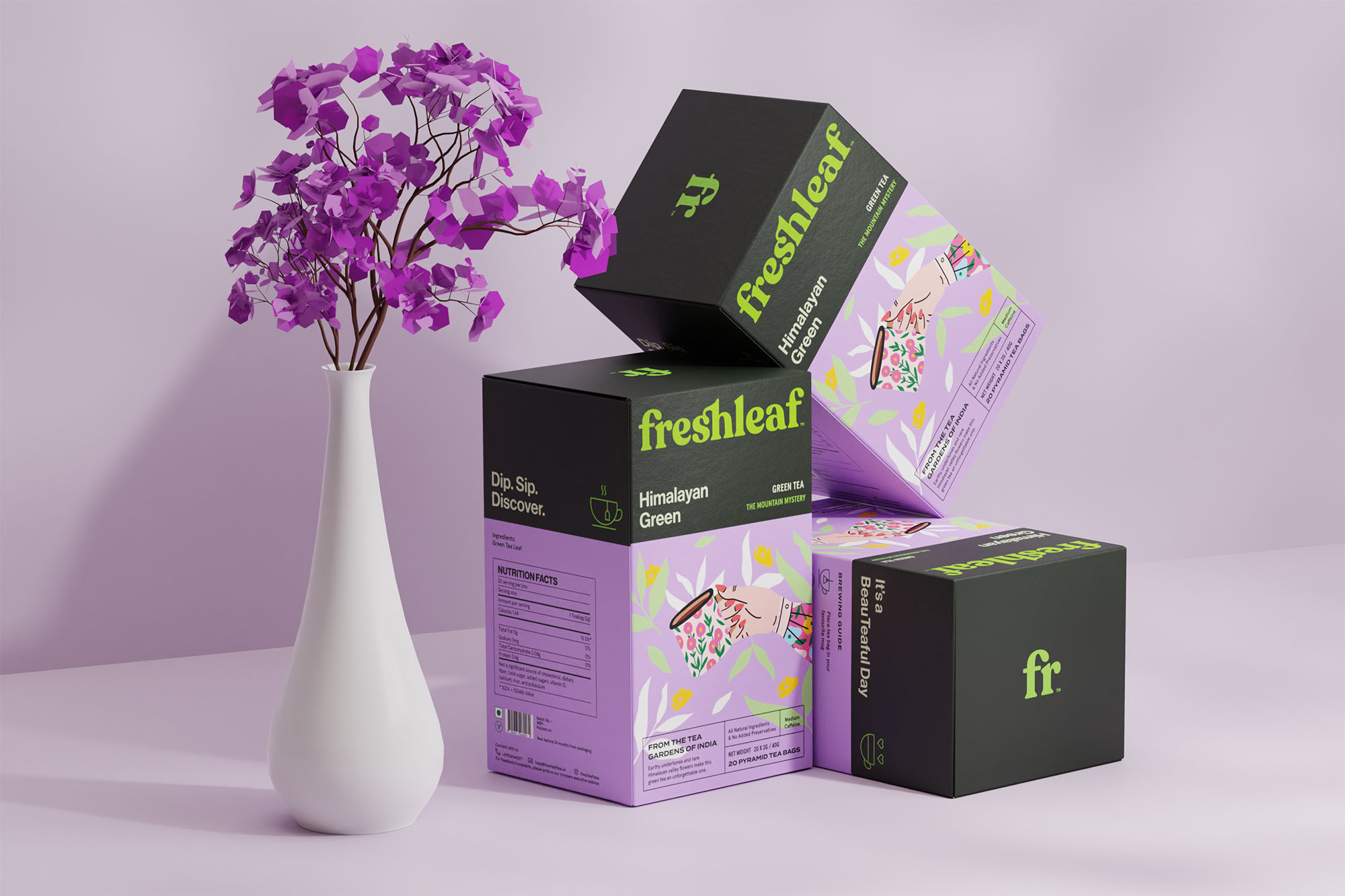 Freshleaf袋泡茶葉包裝設(shè)計(jì)，現(xiàn)代時(shí)尚矢量插畫風(fēng)格