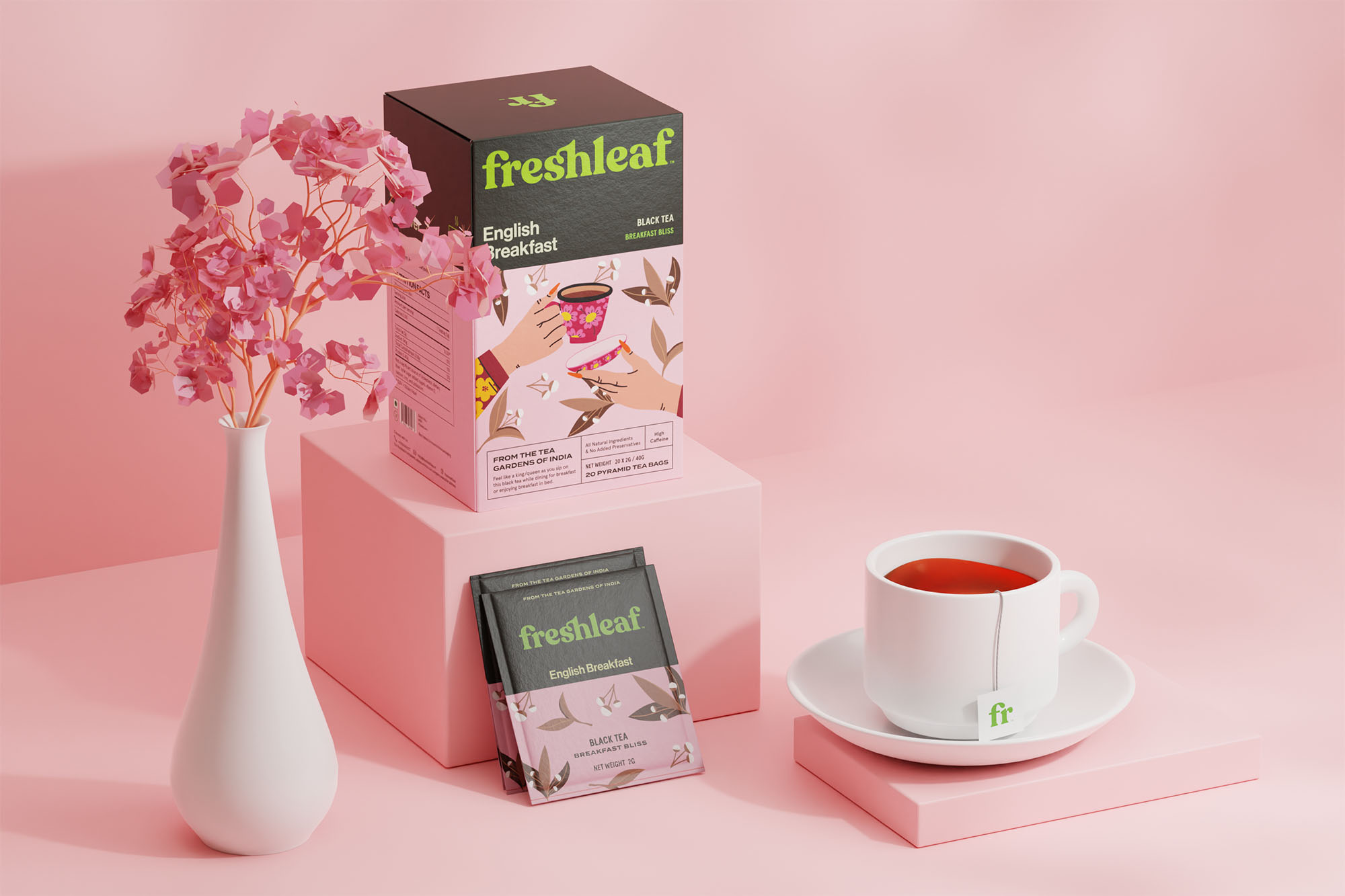 Freshleaf袋泡茶葉包裝設(shè)計(jì)，現(xiàn)代時(shí)尚矢量插畫風(fēng)格
