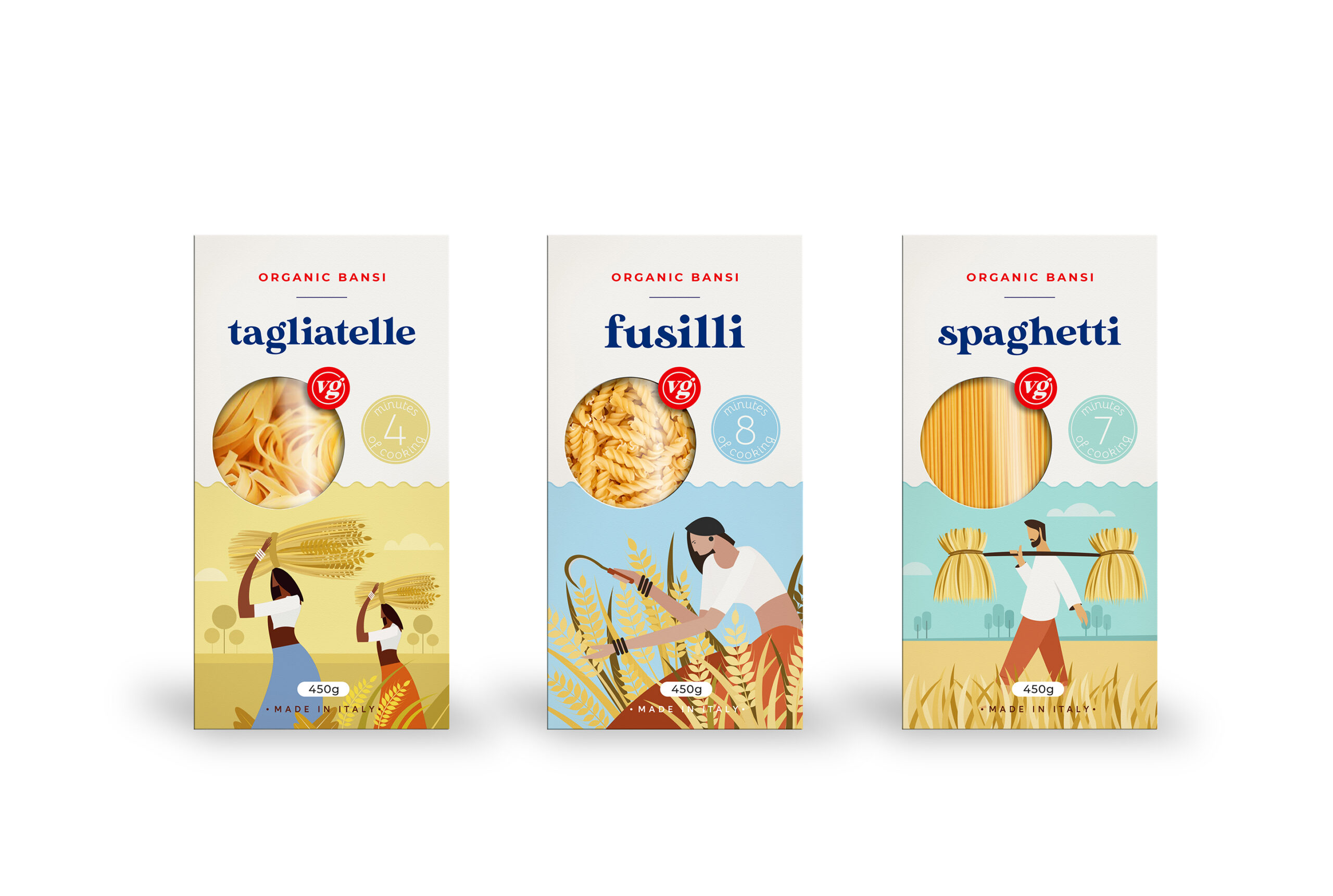 VG PASTA（意大利面）面條面皮面食包裝設計，農(nóng)民耕種插畫