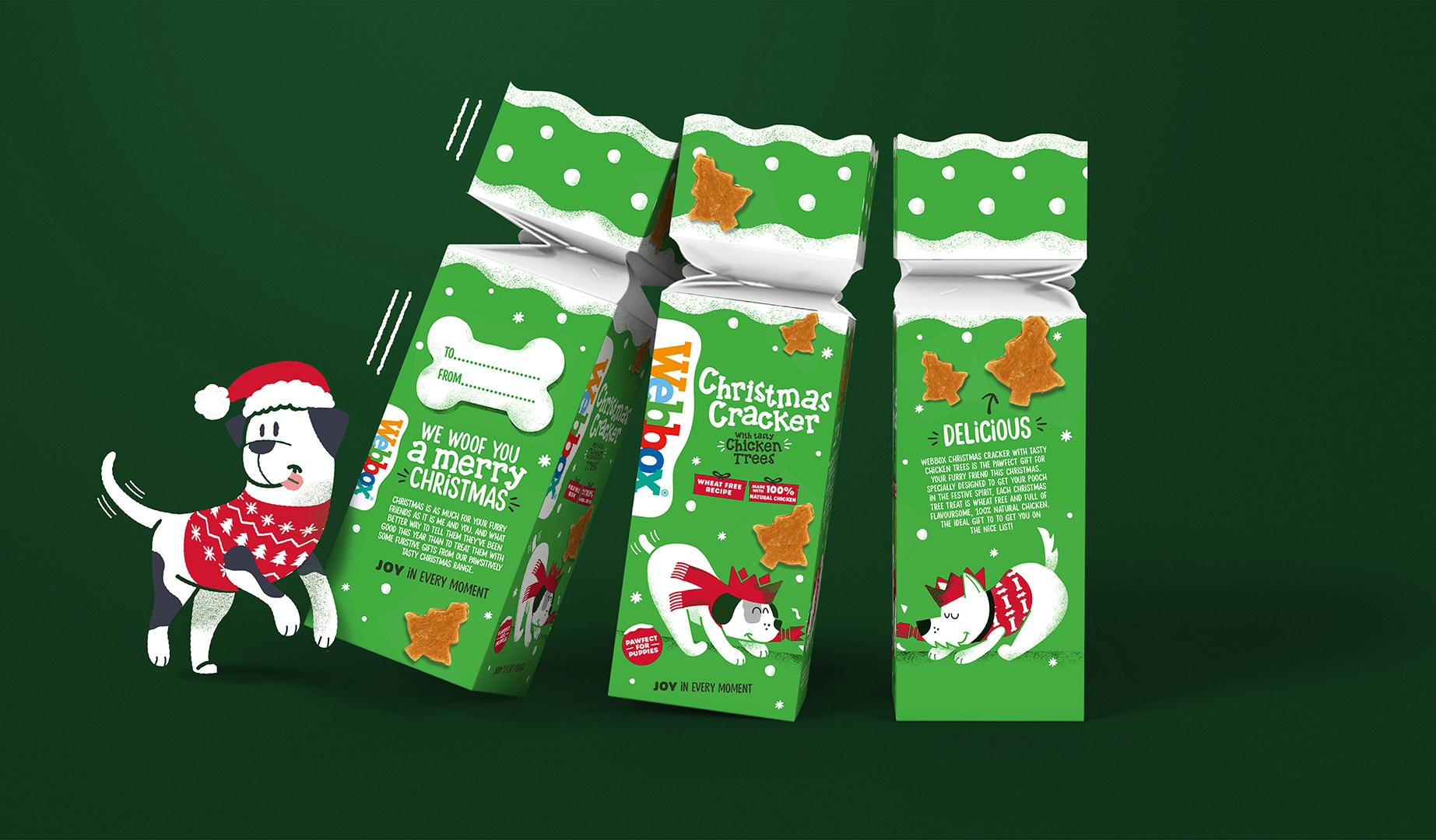 Webbox寵物食品用品貓糧狗糧圣誕節(jié)節(jié)日包裝設(shè)計(jì)，調(diào)皮搗蛋寵物插圖