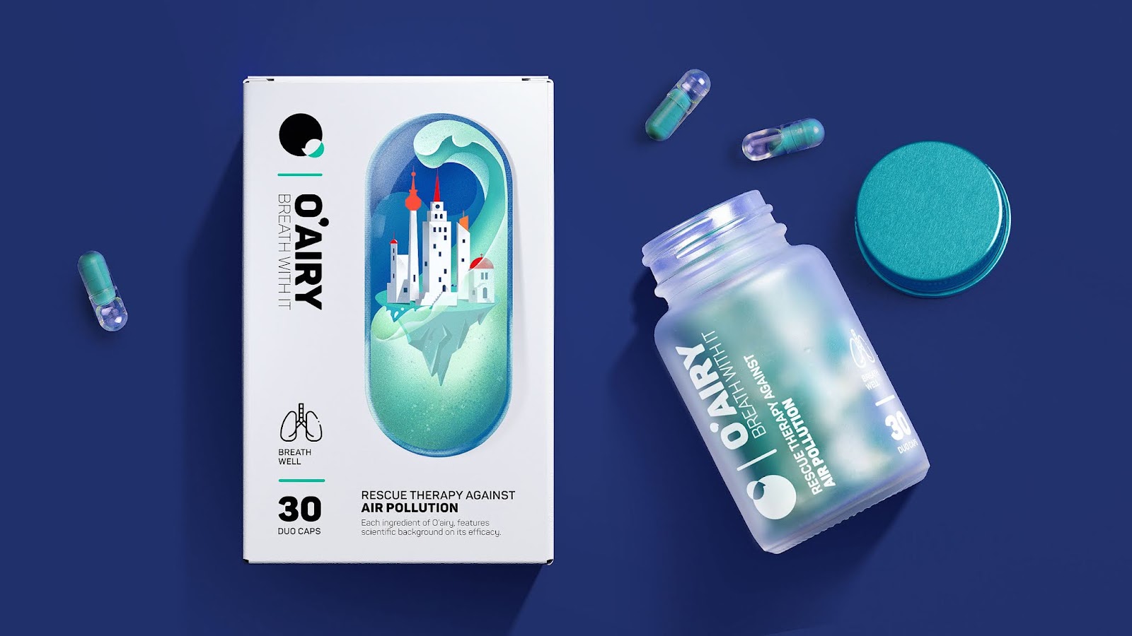 O''''AIRY 抗空氣污染營養補充劑保健品包裝設計“膠囊元素”（含AR）