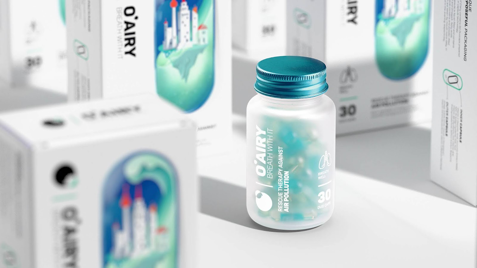 O''''AIRY 抗空氣污染營養補充劑保健品包裝設計“膠囊元素”（含AR）