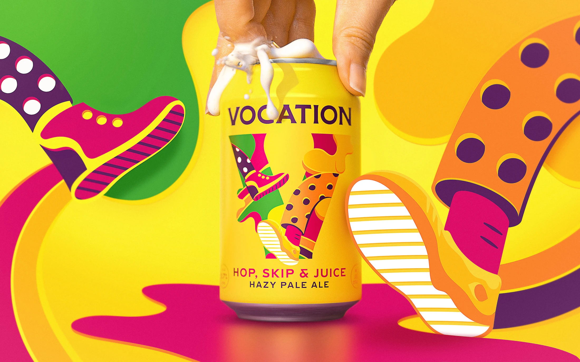 Vocation 手工啤酒包裝設計，V字母插畫品牌識別手法