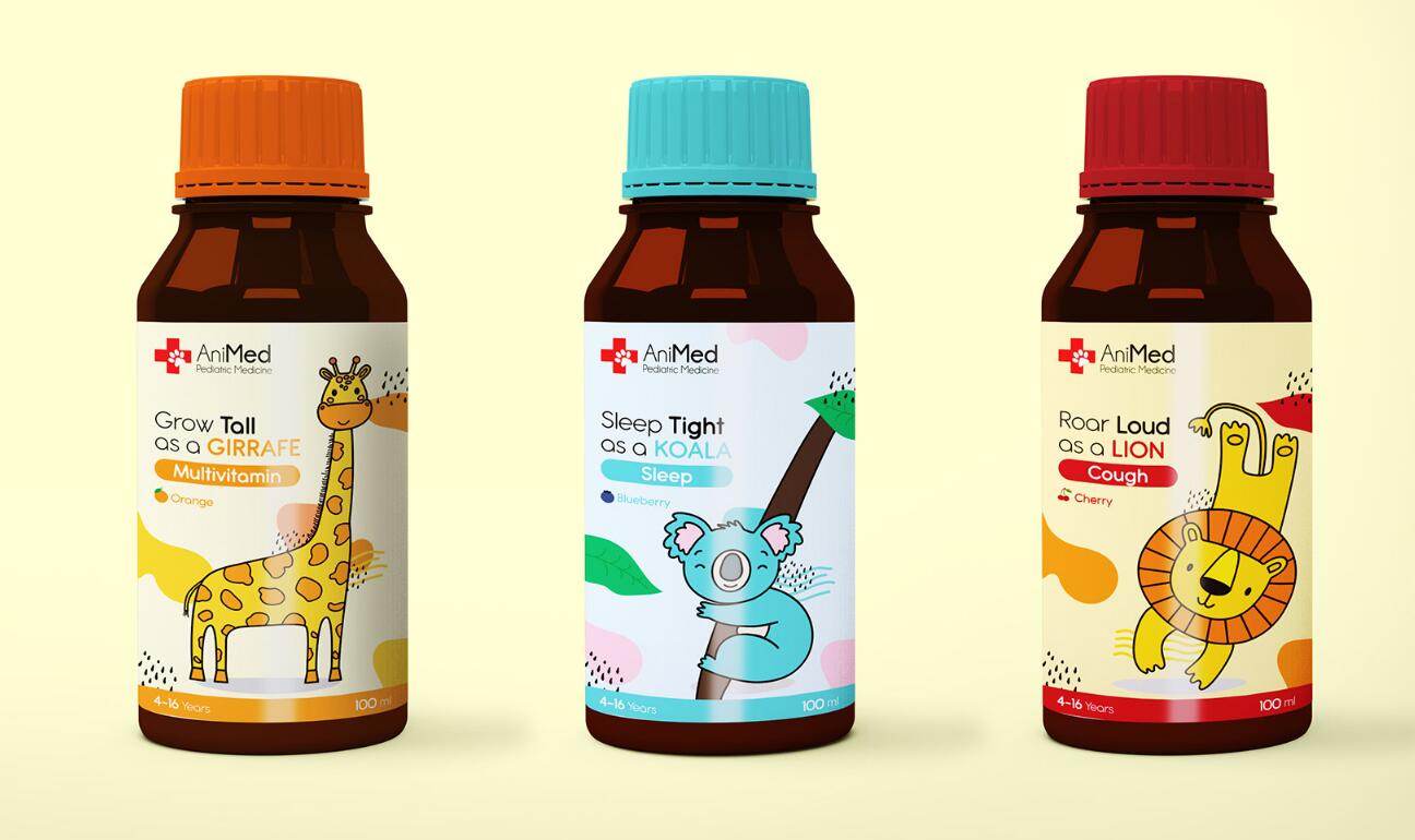 ANMed兒童藥品包裝設計，有趣的“動物插畫”概念