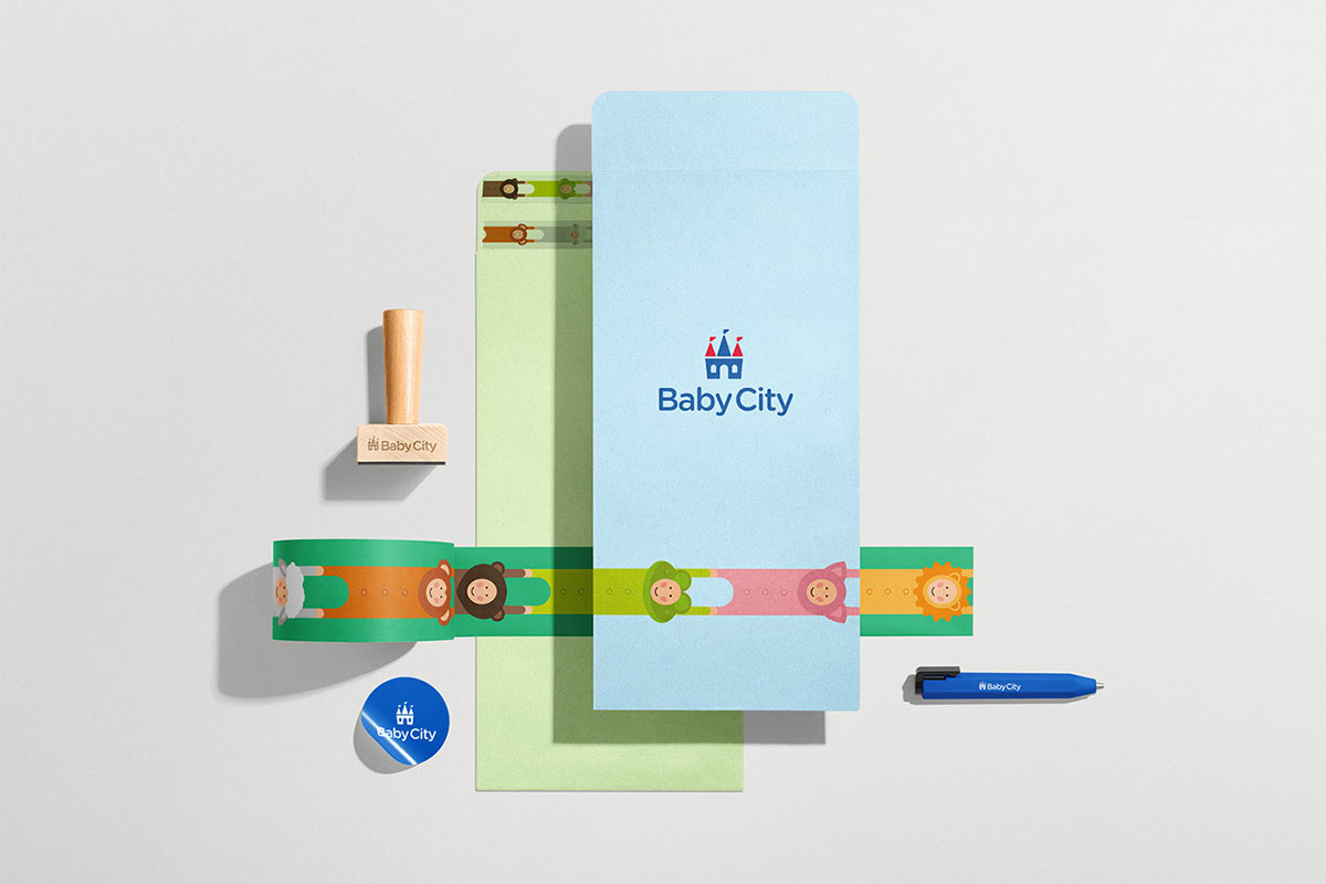 Baby City 嬰兒城嬰兒用品品牌vi設(shè)計，首尾相連的卡通人物視覺