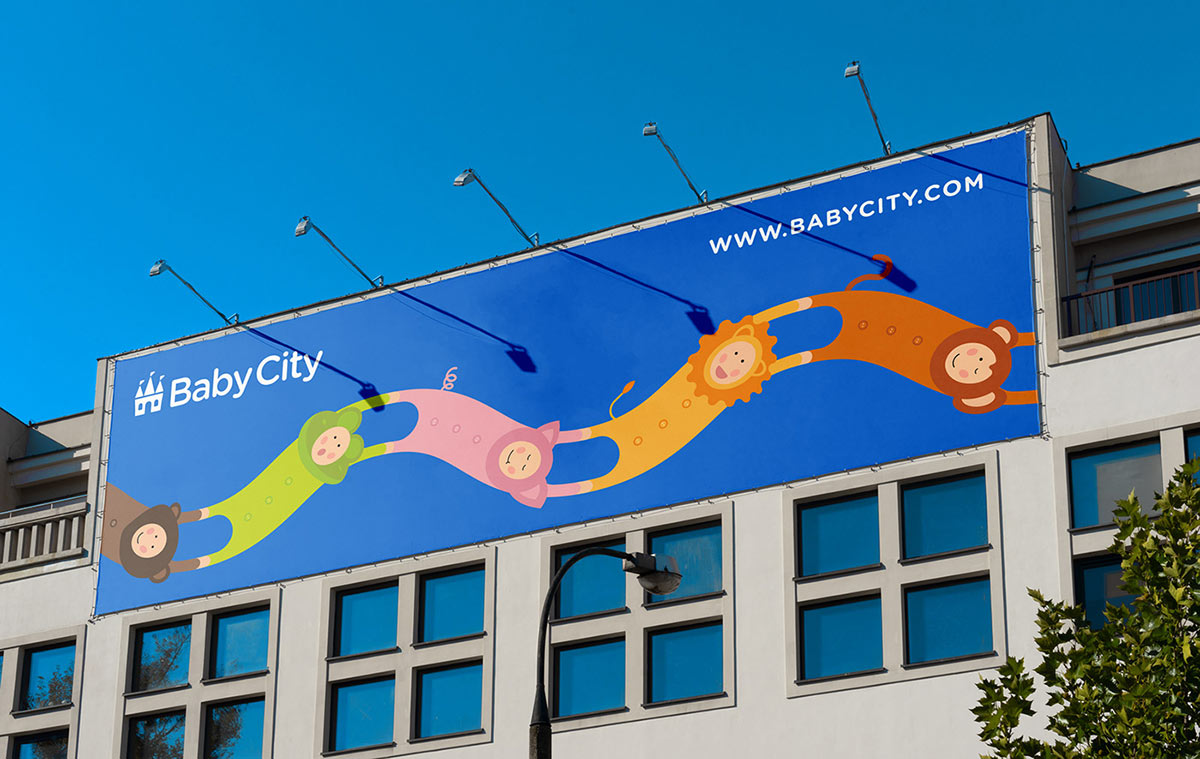Baby City 嬰兒城嬰兒用品品牌vi設(shè)計，首尾相連的卡通人物視覺