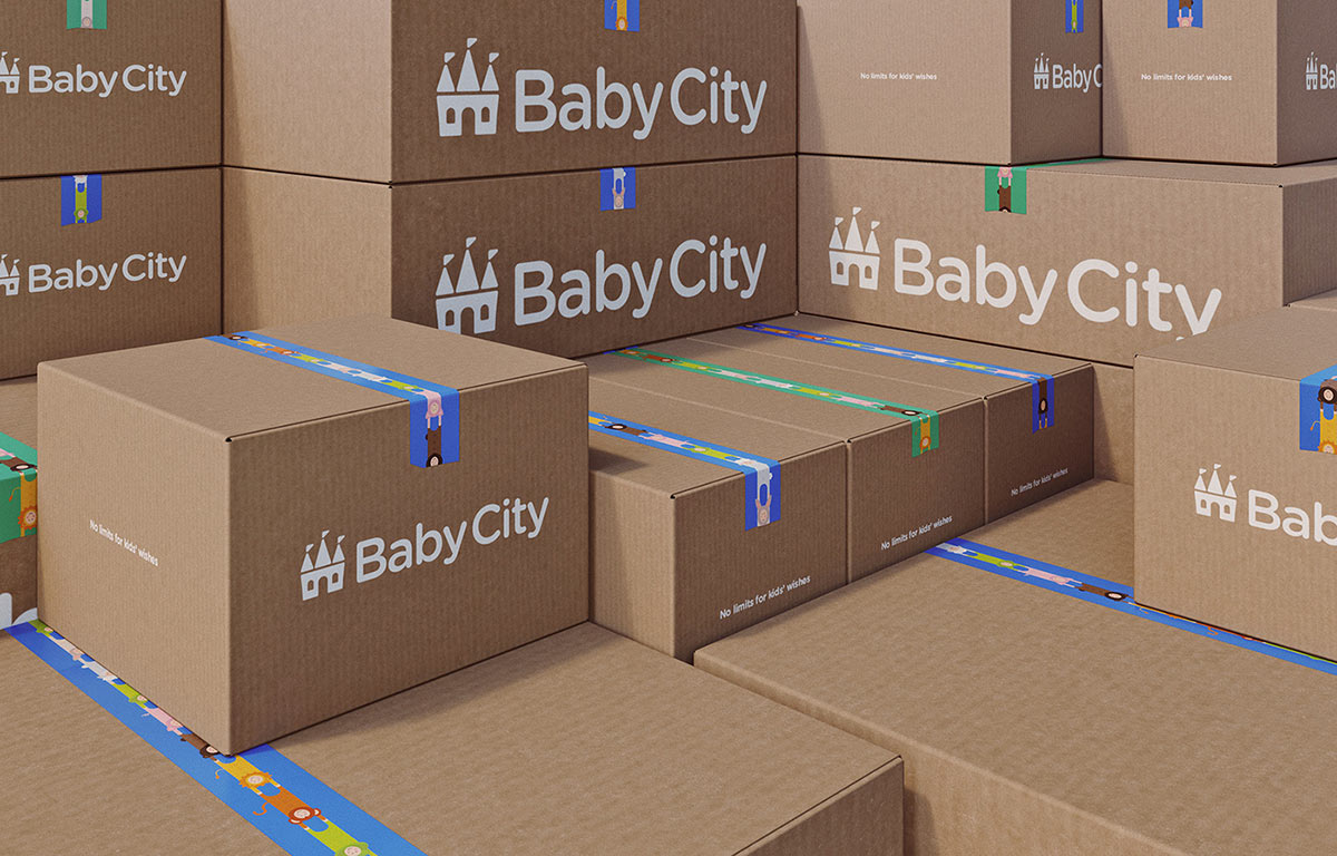 Baby City 嬰兒城嬰兒用品品牌vi設(shè)計，首尾相連的卡通人物視覺
