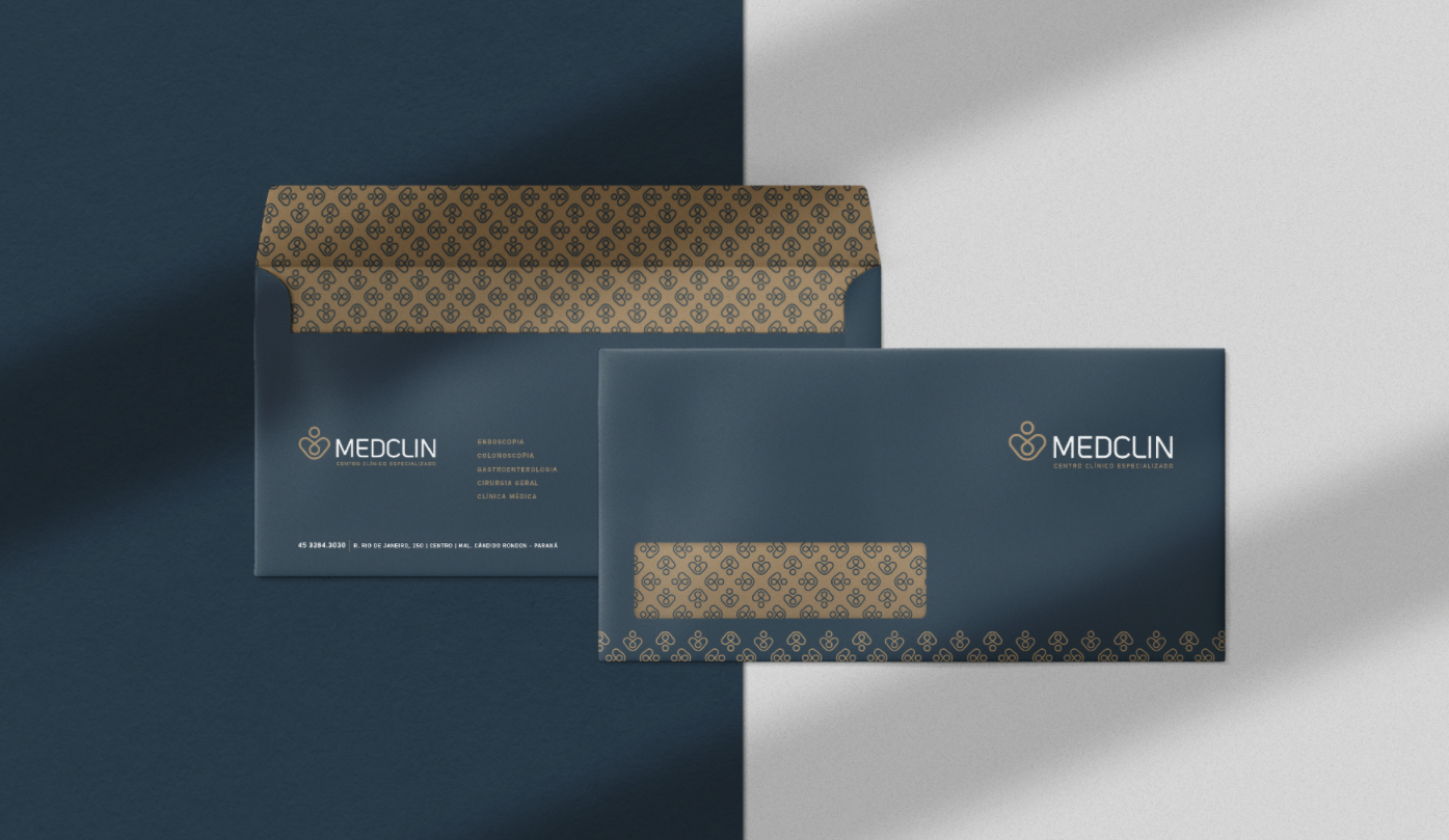Medclin 高端醫療體檢醫院logo設計vi設計，藍金尊貴體驗氛圍