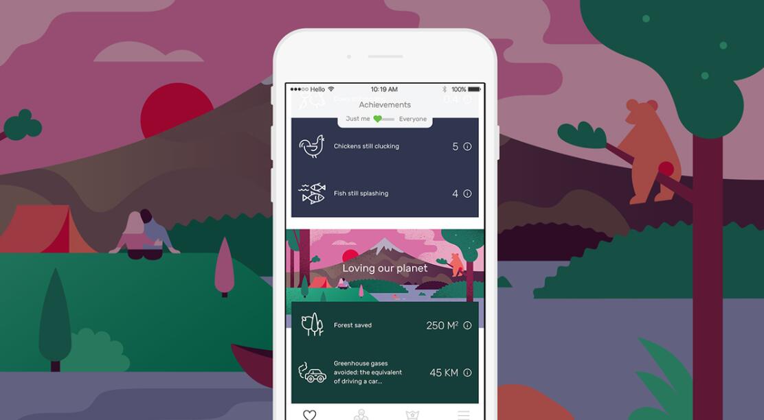 The Darwin Challenge不吃肉app應用程序界面設計與風景矢量插畫設計風格 The Darwin Challenge不吃肉app應用程序界面設計與風景矢量插畫設計風格