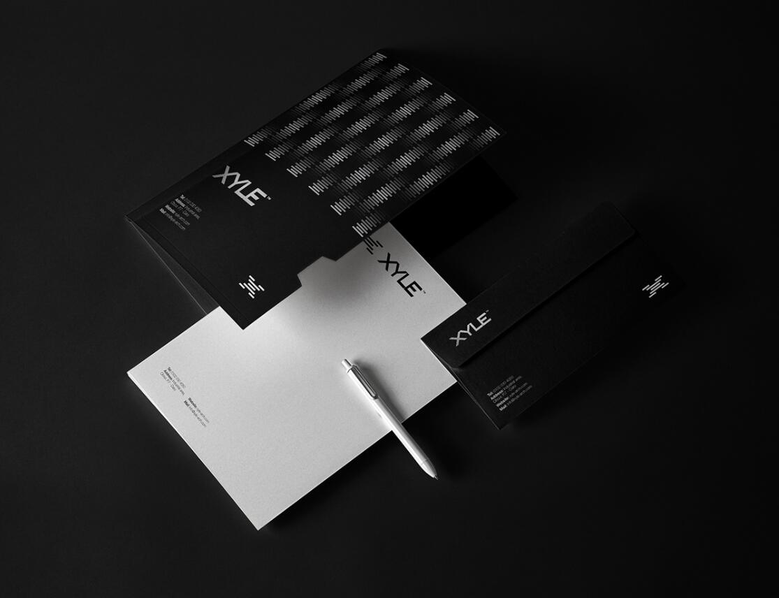 Xyle建筑設(shè)計公司logo設(shè)計品牌形象vis設(shè)計，x磚塊logo與超酷黑白漸變vi風