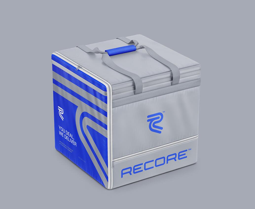 Recore 航運貨運物流公司logo設計vi設計，雙線條“R”字母與藍灰配色