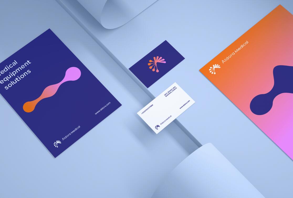 Aldora 醫療用品公司logo設計vi設計，基因重疊+字母A