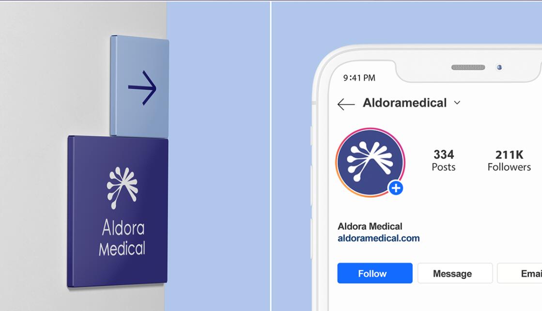 Aldora 醫療用品公司logo設計vi設計，基因重疊+字母A