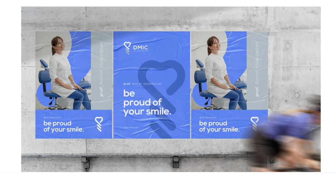 DMIC 亞科診所品牌logo-vi設計，明亮輕藍紫色搭配略灰色