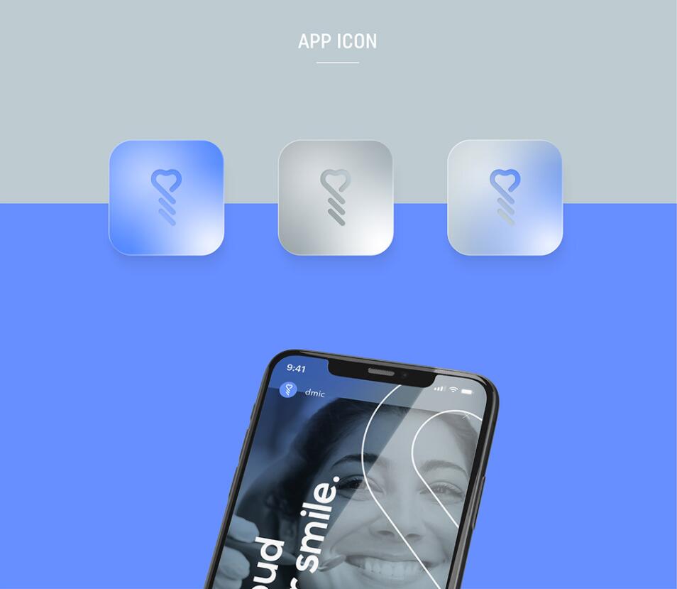 DMIC 亞科診所品牌logo-vi設計，明亮輕藍紫色搭配略灰色