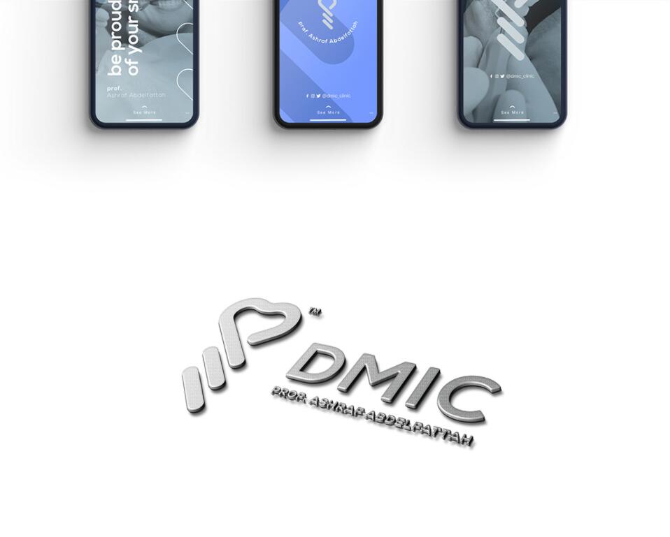 DMIC 亞科診所品牌logo-vi設計，明亮輕藍紫色搭配略灰色