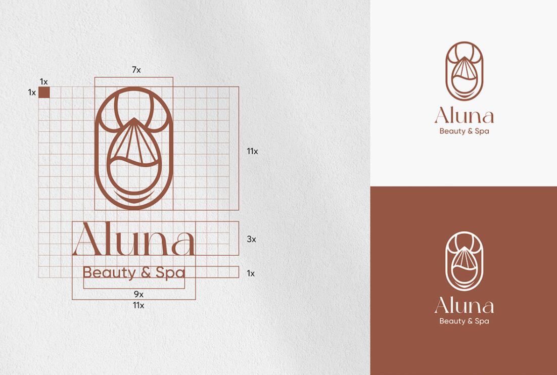 Aluna 女子美容水療保健中心logo設計品牌形象vi設計，高端優雅放松氛圍