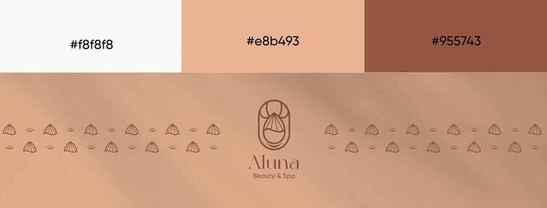 Aluna 女子美容水療中心logo設計品牌形象vi設計，高端優雅暖色放松氛圍
