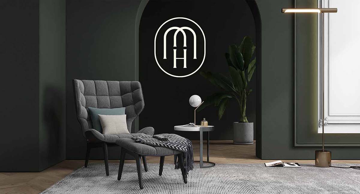 Makers+Holm 全屋建材家居家具品牌logo設(shè)計“MH“花押字母徽標(biāo)，自然優(yōu)雅