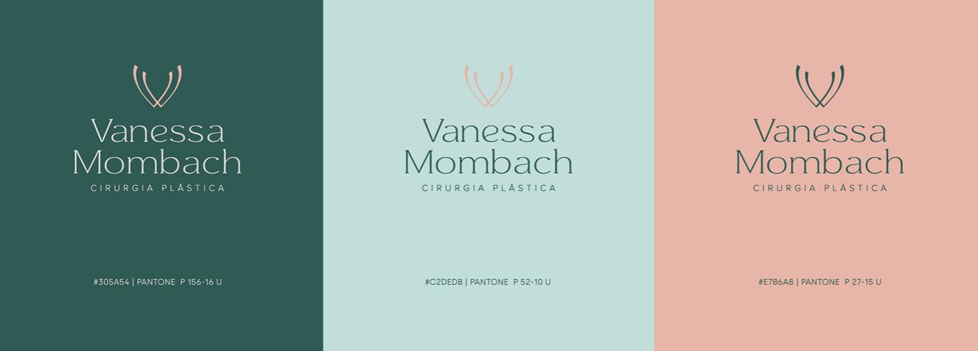 Vanessa 中老年女性美容整形醫生品牌vi形象設計logo設計。V字母識別與綠淺綠粉三色